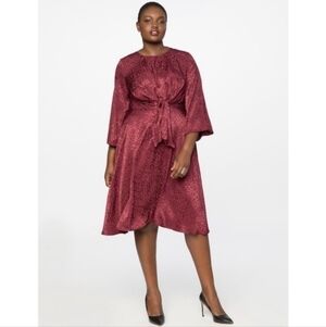 NWT Eloquii Leopard Print Satin Tie Front Burgundy Dress Size 18